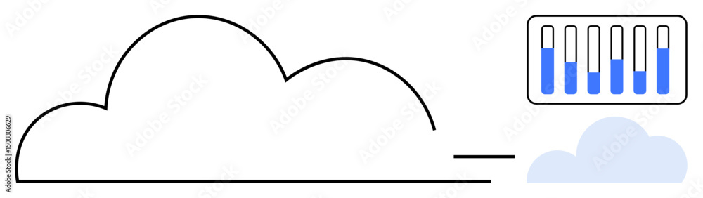 Poster cloud outline with a smaller cloud icon and data progress bars. ideal for technology, cloud computin