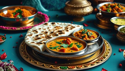 arranged indian thali on plate