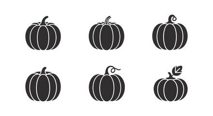 Black Silhouette Pumpkin Vector Icon for Autumn and Halloween Designs
