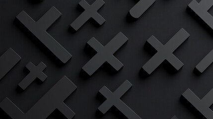 Abstract dark gray background with repeating plus and T shapes.