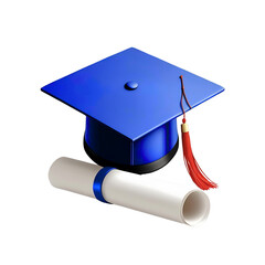 graduation cap and diploma on white