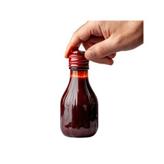 Hand Opening a Bottle of Dark Red Sauce or Condiment