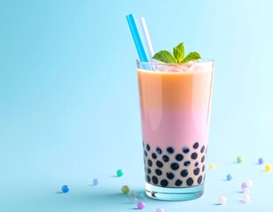 Colorful bubble tea in glass