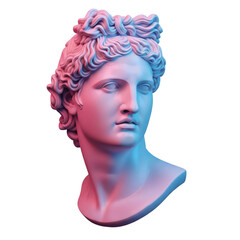 Gradient neon classical male bust, isolated on transparent background