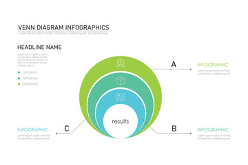 Venn diagram infographic chart template for business 3 parts, options, presentation with venn diagram elements vector illustration.