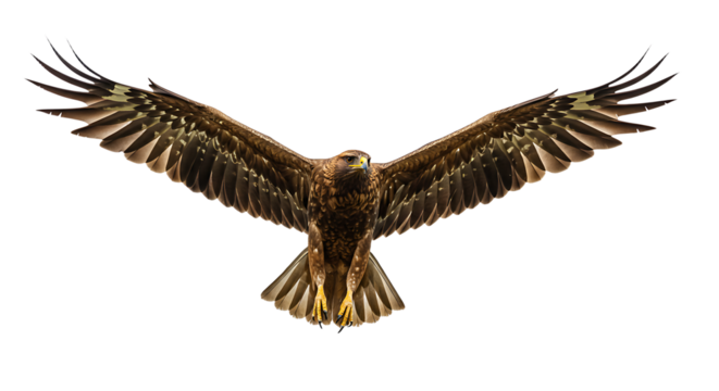 Majestic brown eagle with outstretched wings yellow beak and talons