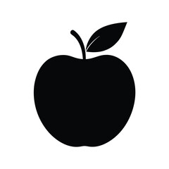 Black Apple Silhouette with Leaf and Stem