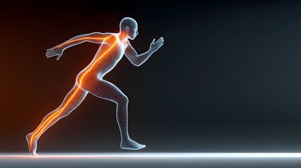 Fototapeta premium Glowing wireframe human figure in motion