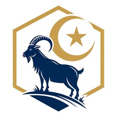 Qurban in Eid Al Adha Mubarak with Mosque, Stars and Lanterns as Background.
