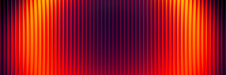 Intense flowing gradient of fiery red yellow glow through fractal glass. Vibrant stripes with color shift from fiery orange to deep purple. Dynamic gradient of summer warmth in glowing glass lines