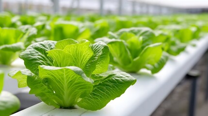 Hydroponic lettuce farming in a modern indoor greenhouse