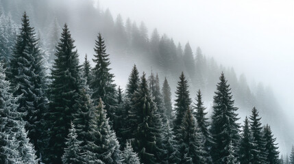 Obraz premium Paysage de montagne sapins dans la brume