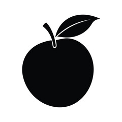 Apple Silhouette with Leaf on White Background