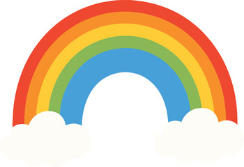 Flat Vector Illustration of a Colorful Rainbow with Clouds