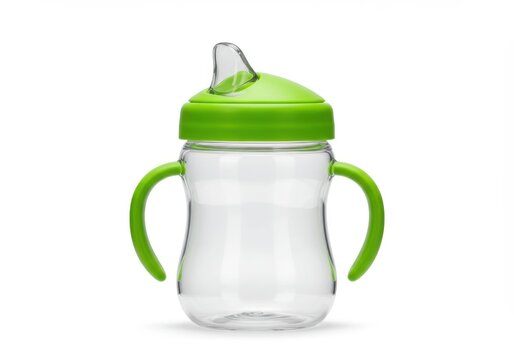 Green and clear baby sippy cup with handles