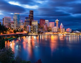 downtown bellevue washington usa skyline bright city lights in urban landscape