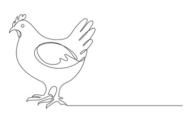 Elegant Line Art A Single Line Depicting a Chicken in Profile, Single-line drawing of a chicken walking, Minimalist Continuous Line Drawing of a Chicken,