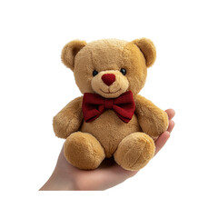 Obraz premium Adorable Brown Teddy Bear with Red Bow Tie in Hand