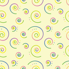  seamless vector Print Playful pastel swirl pattern on light cream background with soft spirals and abstract dotted accents perfect for nursery and wrapping paper