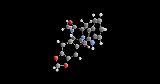 Tadalafil molecule, rotating 3D model of cialis, looped video on a black background
