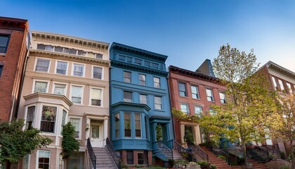 Obraz premium philadelphia house authentic american brownstone buildings in attractive blue and brown tones