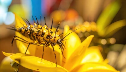 Obraz premium Insect on Vibrant Yellow Flower with Blurred Background