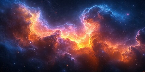 Fototapeta premium Colorful cosmic nebula illuminated by vibrant orange and blue hues in the depths of space