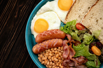 English breakfast on plate close up