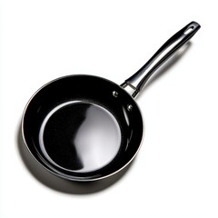 Black Frying Pan with Silver Handle on White Background