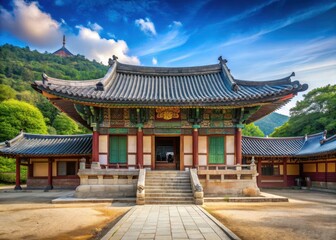 Fototapeta premium Traditional Korean-style temple in front of Jeondeungsa Temple