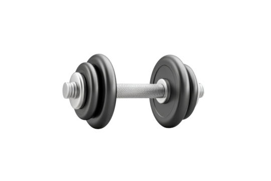 PNG Black adjustable dumbbell on isolated white background with chrome handle