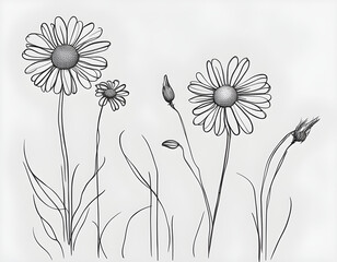 Daisy flowers  simple hand drawing line art style white background