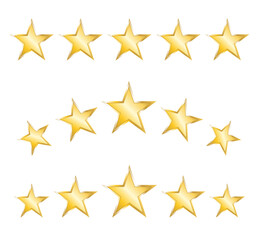 set of golden five star vector, reward, high end. 5 star gold rating icon. Score ranking and review. feedback and evaluation designs.	