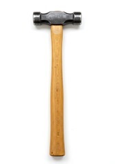 A top-down view of a metal hammer with a wooden handle