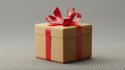 A Tan Gift Box with a Red Ribbon: A Festive Surprise