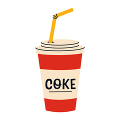 Soda drink with straw. Coke vector illustration.