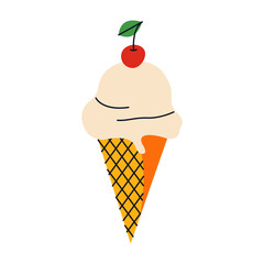 Ice cream cone with cherry vector illustration.