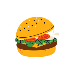 Classic beef burger vector illustration.
