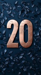 Metallic number 20 on a dark background surrounded by scattered sunflower seeds.