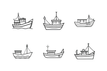 fishing boat icon line art vector illustration