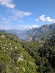 Fototapeta premium Aerial view of mountains and valleys in Montenegro Kotor UNESCO Europe 