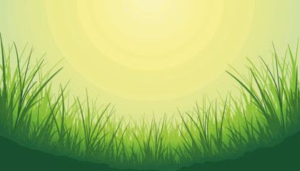 Fototapeta premium Lush green grass patch under bright sunlight, nature illustration