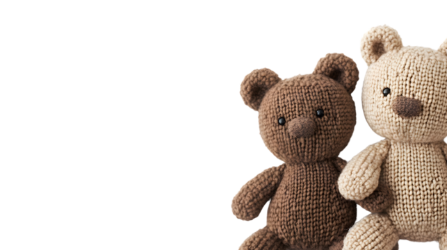 Knitted Brown Bears Banner Isolated on Transparent Background for Creative Projects