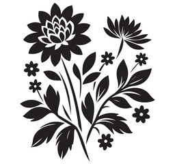 Black and White Floral Vector Illustration: Elegant Flower Bouquet Design, Botanical Art, Decorative Floral Element, Graphic Design Asset