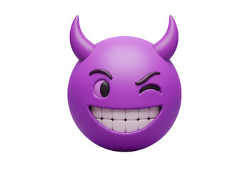 Purple Winking Devil Emoji with Horns