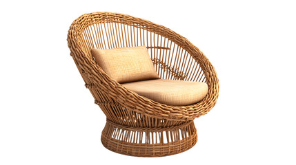 Modern Round Rattan Lounge Chair Isolated on Transparent Background