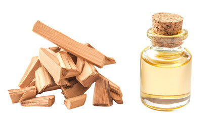 Sandalwood Oil and Plant Isolated on Transparent Background - Aromatic Nature Concept