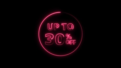  Abstract 30% Percent Off neon bright Flat Style Banner Sticker Label Popup Promotional magenta red color 4k illustration. magenta color circle 30% OFF, Sale, Discounts, Special Offers etc. 