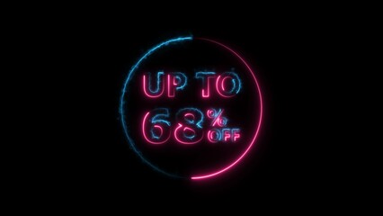 Abstract 68% Percent Off neon bright Flat Style Banner Sticker Label Popup Promotional magenta red color 4k illustration. magenta color circle 68% OFF, Sale, Discounts, Special Offers etc.