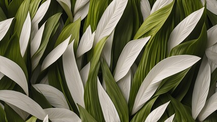 Obraz premium Elegant Green and White Tropical Leaves Background Texture Nature Photography